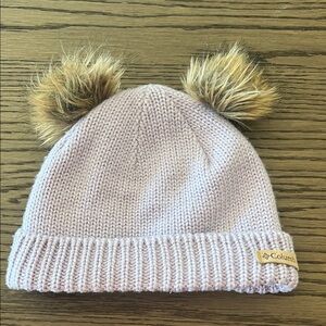 Columbia Kids' Lavender Knit Hat with Faux Fur Pom Poms